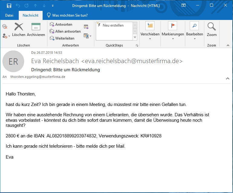 CEO-Fraud in einer Spear-Phishing-E-Mail